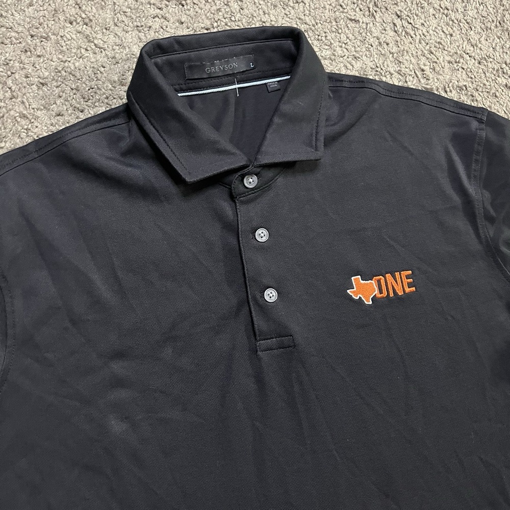 Greyson Black Performance S/S Men's Golf Polo Shirt Size Large Texas Longhorns